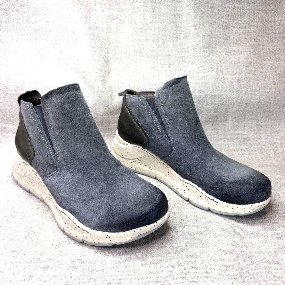 Bionica Orlinda Gray Leather Wedge Ankle Boots Size 7.5 All Weather Ortholite